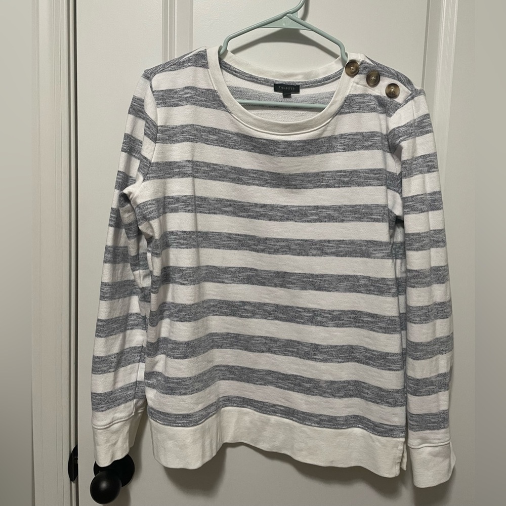 Talbots Women’s Medium Striped Gray Sweatshirt Top - image 1